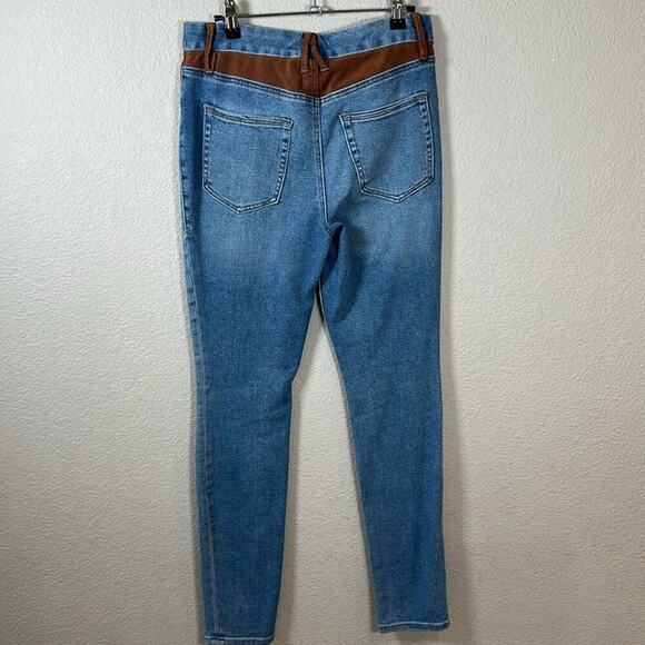 Good American Good Legs Suede Mixing Skinny Jeans Denim Light Wash Mixed - Picture 6 of 9